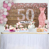 Aperturee - Pink Diamond Glitter Plank 50th Birthday Backdrop
